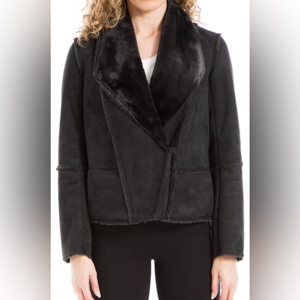 NWOT Plush Black Faux Fur and Suede Jacket